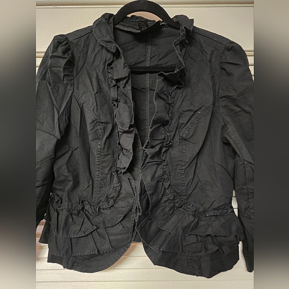 INC International Concepts - Light Black Ruffle Long-Sleeve Jacket - Picture 2 of 5